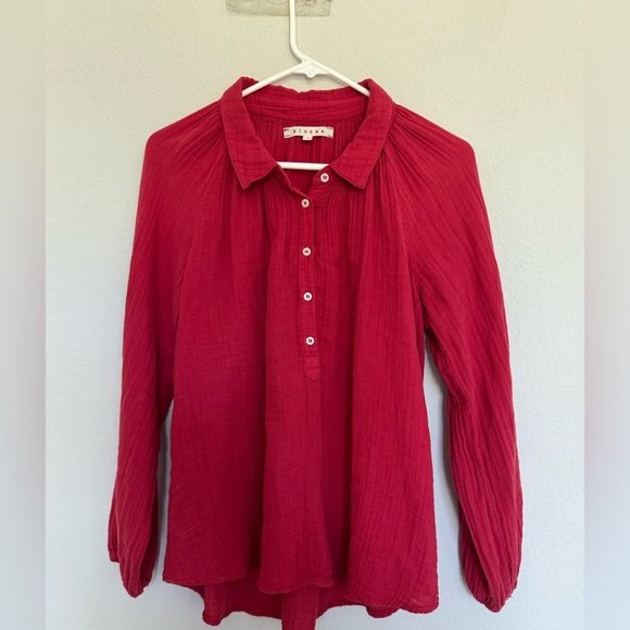 XiRENA Ames Cotton Gauze Collared Henley Long Sleeve Top red - Picture 3 of 6